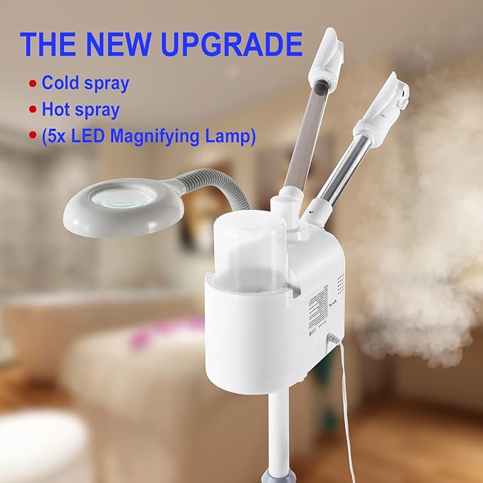 Professional Facial Steamer 3 in 1 Steamer for Face with Hot & Cold Nozzle 5X LED Magnifying Lamp Facial Steamer for Esthetician Beauty Face Equipment Use at Home or Salon-Velvo Beauty