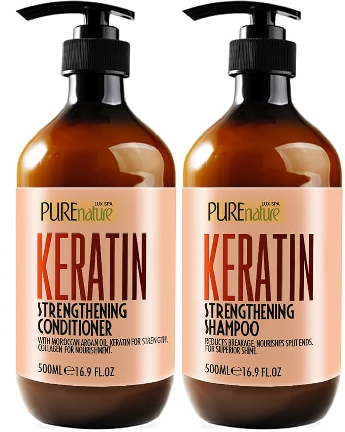 Keratin Shampoo and Conditioner Set - Sulfate and Paraben Free Treatment for Dry Hair - Anti Frizz, Collagen Enriched Formula for Curly or Damaged Hair - Safe for Men and Women with Color Treated Hair-Velvo Beauty