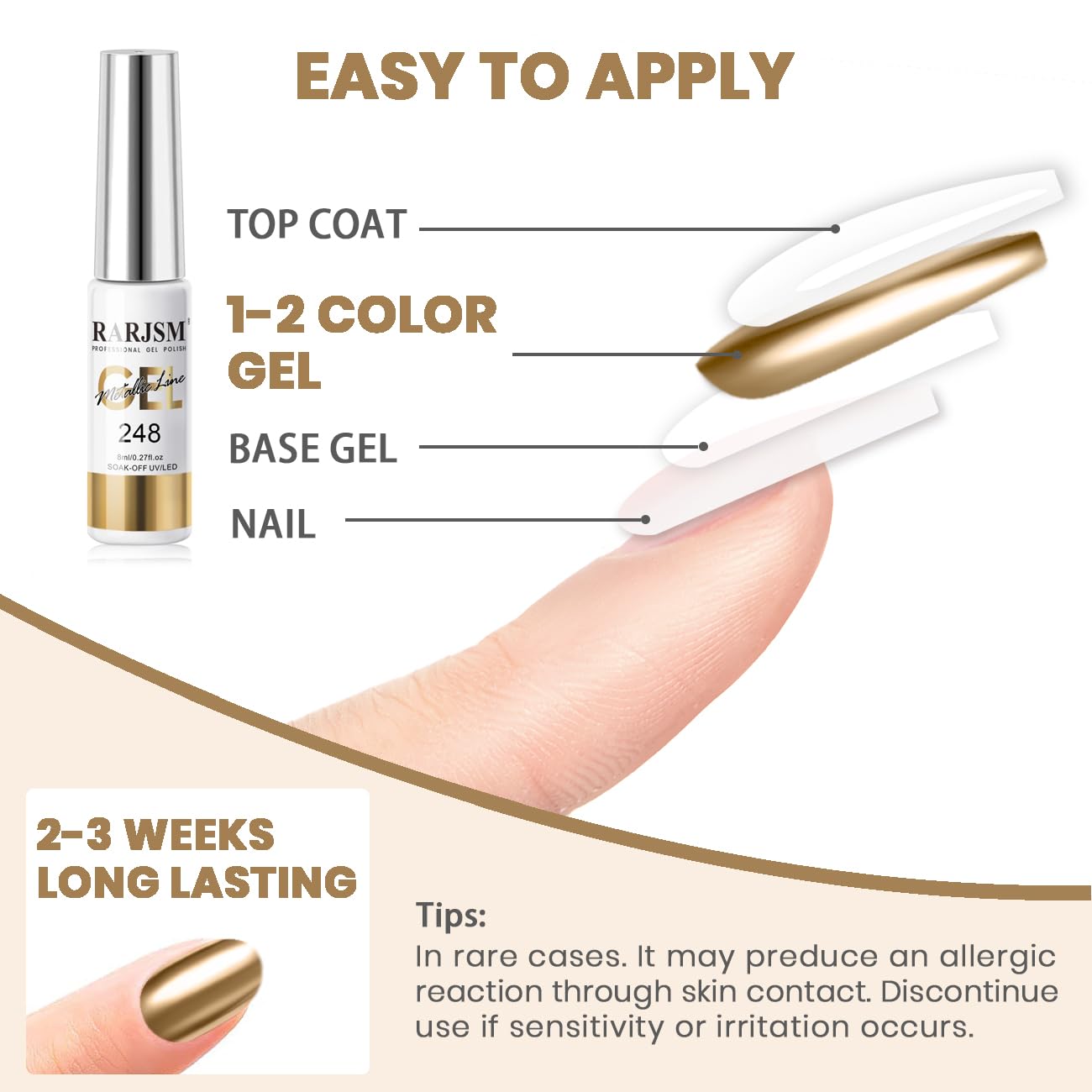 RARJSM Nail Art Gel Liner Metallic Bronze Gold and White 2pcs Set Mirror Chrome 3D Effect Gel Nail Polish 8ml Build in Thin Brush Swirl Drawing Stripper Gelpolish Curing Requires for Home Salon-Velvo Beauty