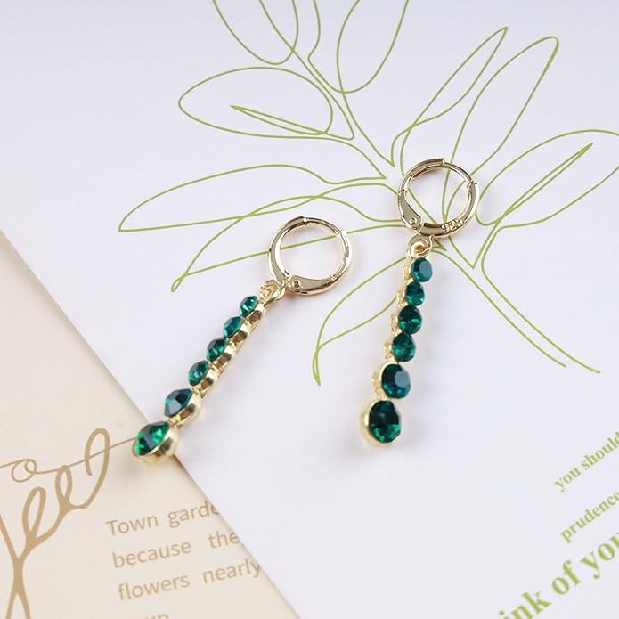 Vintage Crystal Emerald Drop Earrings Emerald Bar Dangle Earrings Green Long Tassel Chain Earrings Gold Hoop Huggie Earrings Jewelry for Women-Velvo Beauty