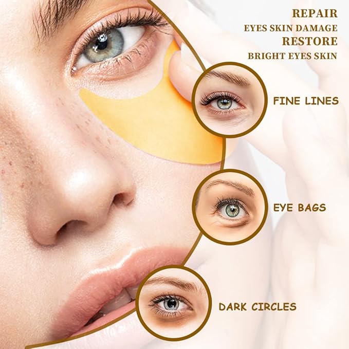 120PCS Under Eye Patches 24K Gold Eye Mask with Aloe Vera Natural Ingredients, Moisturizing Skin Care with Hyaluronic Acid and Collagen for Anti-Wrinkle, for Dark Circles and Puffiness-Velvo Beauty
