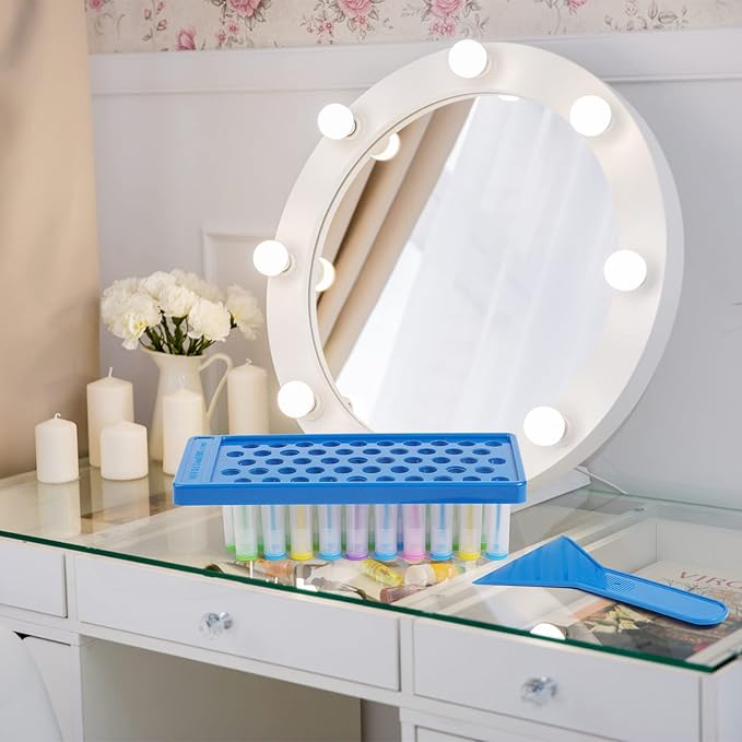 RONRONS Lip Balm Crafting Kit, Professional Lipsticks Filling Tray with 50 Small Holes and Spatula, Easy to Fill 50 Pieces Lipstick Tubes Containers for Business Gifts, Blue-Velvo Beauty