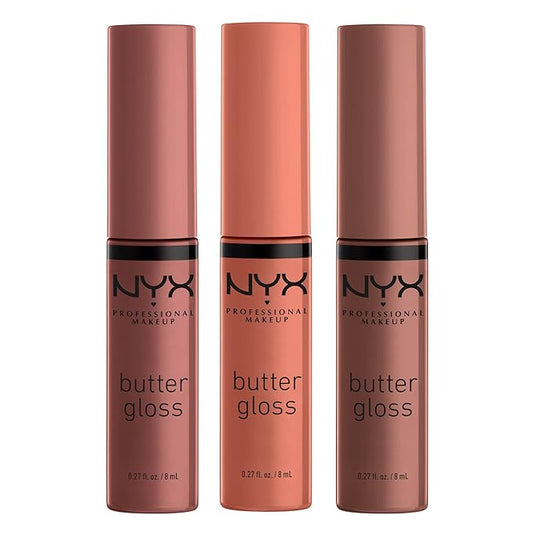 NYX PROFESSIONAL MAKEUP Butter Gloss Brown Sugar, Non-Sticky Lip Gloss - Pack Of 3 (Sugar High, Spiked Toffee, Butterscotch)-Velvo Beauty