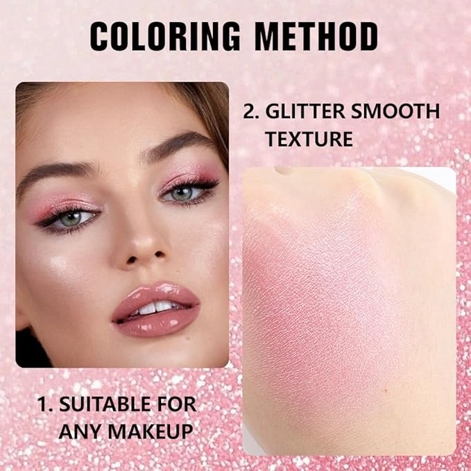 evpct Pink Single Eyeshadow Palette, Bright Light Pink Rose Glitter Shimmer Sparkle Cream Eye Shadow Palette Makeup for Older Women, High Pigment Waterproof Monochrome Mini Eyeshadow Makeup Products-Velvo Beauty