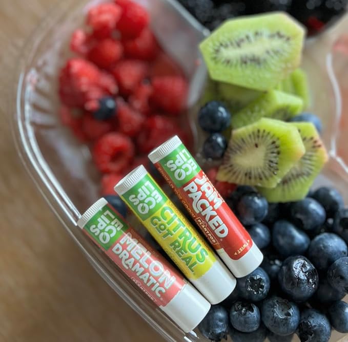 Eco Lips Freshly Squeezed Organic Fruit Lip Balms - Citrus Got Real (Lemon/Lime), Melondramatic (Watermelon), Jam Packed (Strawberry) Plastic-Free Plant Pod 6-pack by Eco Lips 100% Natural.-Velvo Beauty
