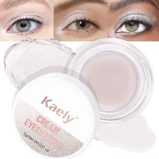 Kaely Single Cream Eyeshadow Pot, Pearl Beige Shimmer Eye Shadow for Older Women High Pigmented Waterproof, Natural Eyeshadow Palette Makeup Brightener, sombras en crema para ojos, Blendable, 18-Velvo Beauty