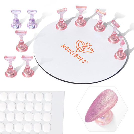 Modelones Nail Stand Set, Magnetic Nail Stands for Press ons False Nail Tips Practice Acrylic Holder with 200pcs Sticky Tabs Strong Metal Base Painting Display DIY & Salon Use Beginner Supplies-Velvo Beauty