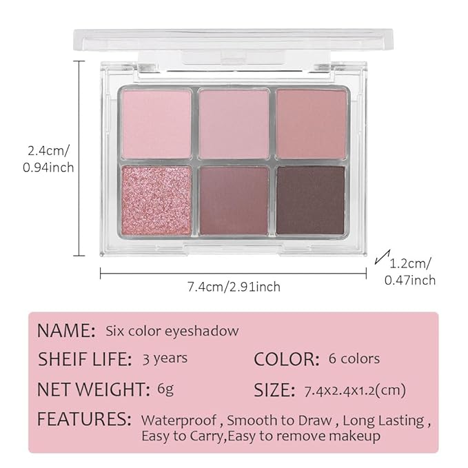6 Colors Nude Pink Purple Matte Shimmer Eyeshadow Palette for Eye Makeup,High Pigmented Brown Eye Shadow Primers Powder Palet de sombras de ojos-Velvo Beauty