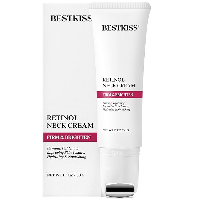 Retinol Neck Firming Cream with Cooling & Massaging Roller Applicator - Hydrates, Lifts, Smoothes Wrinkles, Fine Lines & Tightens Sagging Skin with Niacinamide & Hyaluronic Acid, 1.7oz/50g-Velvo Beauty
