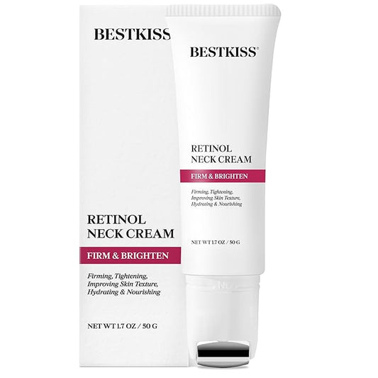 Retinol Neck Firming Cream with Cooling & Massaging Roller Applicator - Hydrates, Lifts, Smoothes Wrinkles, Fine Lines & Tightens Sagging Skin with Niacinamide & Hyaluronic Acid, 1.7oz/50g-Velvo Beauty