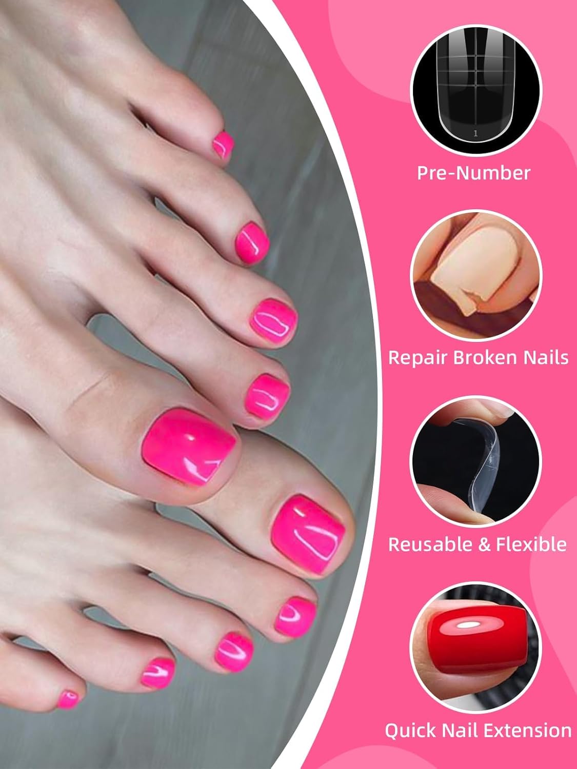 300 Pcs Toe Dual Nail Forms for Poly Extension Gel, EBANKU Toenail Dual Forms Reusable Full Cover Molds for French Tip Acrylic Toenails Pedicure for Salon & DIY at Home 15 Sizes-Velvo Beauty