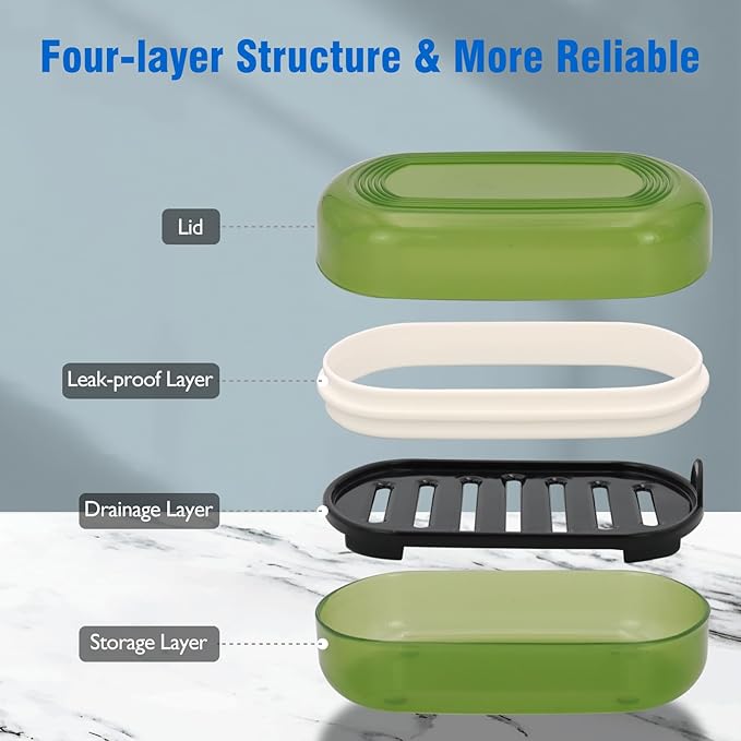 Soap Holder - Portable Travel Soap Case with Draining Layer - Perfect for Bathroom, Gym, Camping, Traveling (Green)-Velvo Beauty