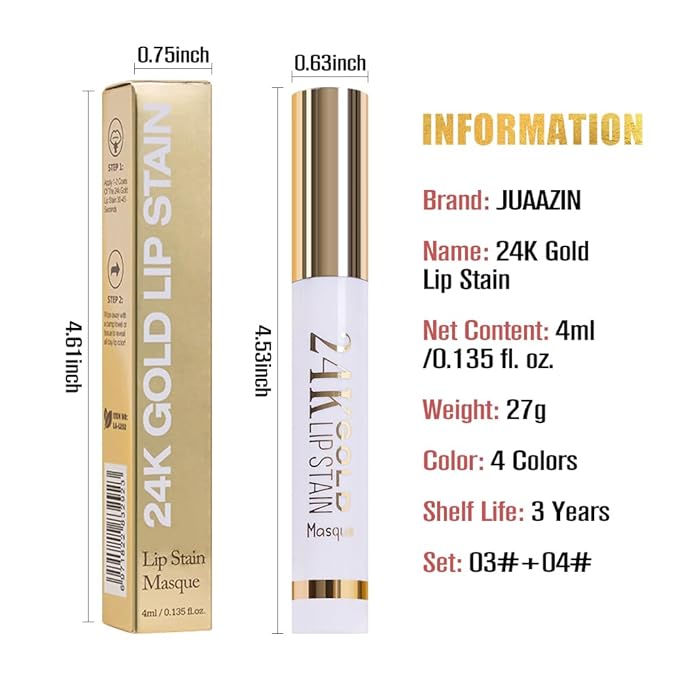 2Pcs 2025 New 24K Gold Liquid Lip Gloss Peel Off Lip Stain Tattoo with Tweezer, Lips Stain Peel Off Masque, Long Lasting Waterproof Lip Tint Stain, Transfer-proof for All Skin Types 03#+04#-Velvo Beauty