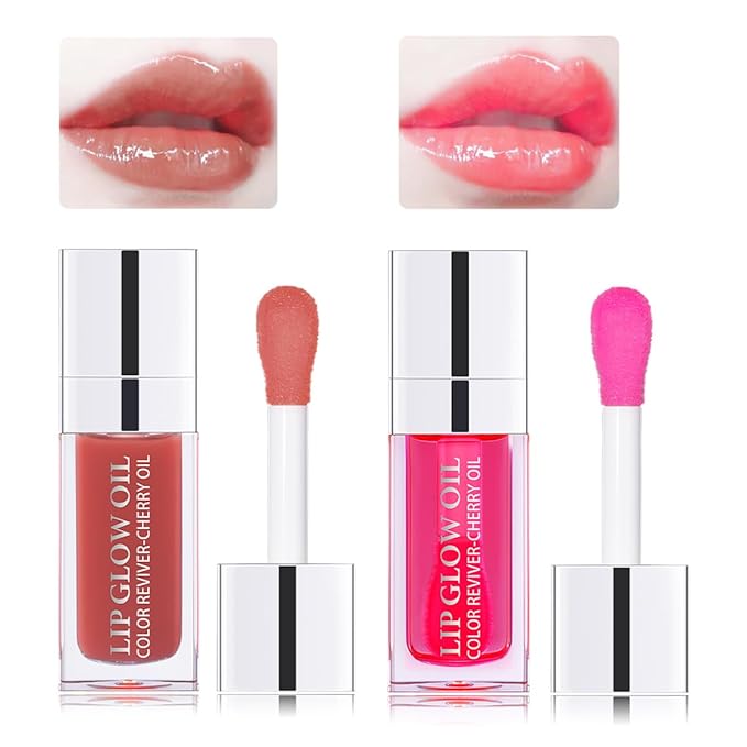 Hydrating Lip Glow Oil Moisturizing Plumping Lip Tint Lip Gloss Transparent Lip Balm Long Lasting Nourishing Repairing Lightening Lip Lines (012#+015#)-Velvo Beauty