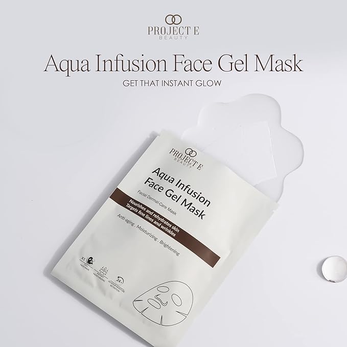 Project E Beauty Aqua Infusion Face Gel Mask Moisturizing, Hydrating & Anti-Aging | Removes Fine Lines | Brightening Collagen Face Mask | Skincare Routine | Hydrogel Sheet Masks | 5 Pack-Velvo Beauty