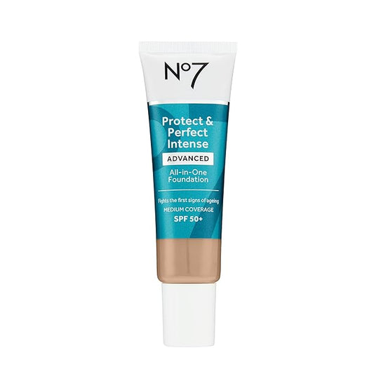 No7 Protect & Perfect Advanced All in One Foundation - Warm Beige - Age Defying Foundation Makeup with SPF 50 for Women - Makeup Base Cream Helps to Reduces Redness & Blurs Visible Pores (30ml)-Velvo Beauty