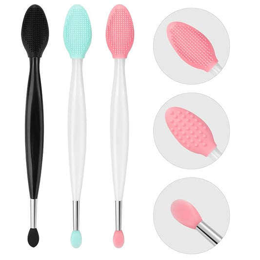 Unaone Lip Scrub Brush - 3 PCS Dual-ended Lip Scrubber Exfoliator and Silicone Lip Brush, 2-in-1 Silicone Lip Scrub Tool Lip Mask Applicator, Gentle Exfoliator & Applicator for Soft-Velvo Beauty