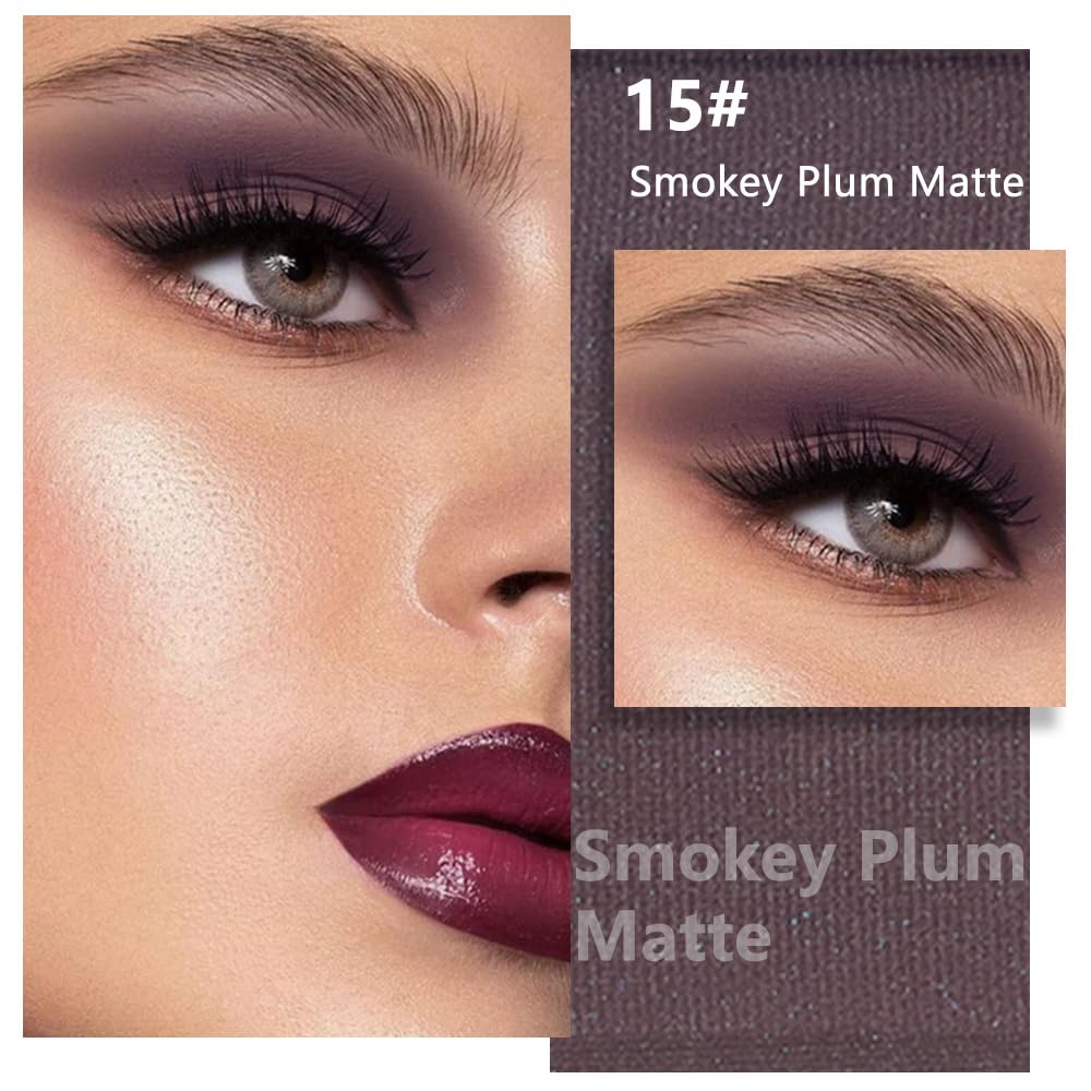 Matte Singe Eye Shadow Palette Makeup, Matte Smokey Plum Monochrome Eyeshadow For Old Women, Mini Singe Pressed Pigmented Waterproof Sombras Para Ojos, Vegan, Talc,Paraben & Cruelty Free, 15-Velvo Beauty