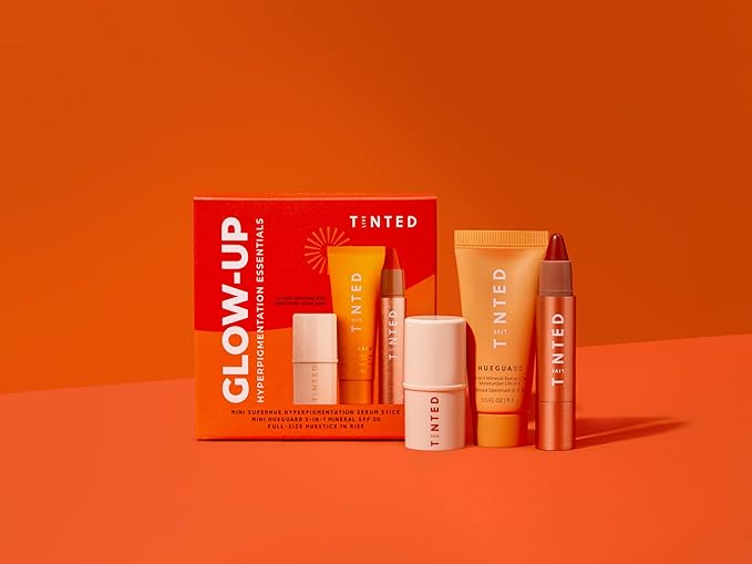 Live Tinted Hyperpigmentation Essentials Glow Up Set: Includes Mini Superhue Hyperpigmentation Serum Stick, Mini Hueguard 3-in-1 Mineral SPF 30, and Full-sized Huestick in Rise, 3-Piece Set-Velvo Beauty