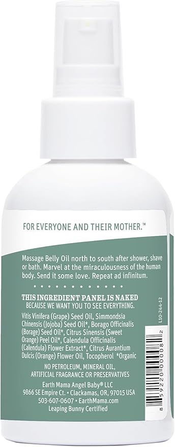 Earth Mama Belly Oil for Dry Skin | Calendula Skin Care Moisturizer Oil to Encourage Natural Elasticity and Help Prevent Stretch Marks During Pregnancy and Postpartum, 4-Fluid Ounce (3-Pack)-Velvo Beauty