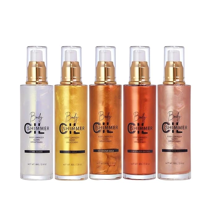 Shimmer Body Luminizer 5 Color Waterproof Smooth Face Body Glow Illuminator Non-sticky Liquid Body Highlight Illuminator for Face & Body & Leg (80 ML, 04 Golden Brown)-Velvo Beauty
