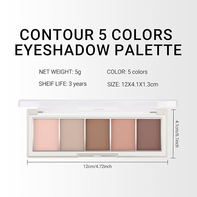 Erinde 5 Colors Matte Eyeshadow Palette Makeup, Neutral Nude Brown Light Brown Cool-Toned Taupe Eye Shadow, Long Wearing Waterproof Everyday Eye Makeup for Brown Eyes, 02-Velvo Beauty
