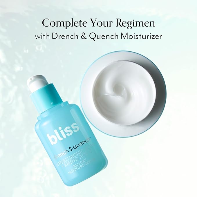 Bliss Hyaluronic Acid Drench & Quench Facial Serum – Hydrating Serum for Dry, Sensitive Skin - Lightweight Gel Formula for Deep Hydration & Plump Skin - Clean, Cruelty-Free - 1 Fl Oz-Velvo Beauty