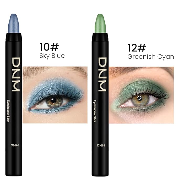 Kaely 2Pcs Cream Eyeshadow Stick Set for Eyes,Sky Blue & Greenish Cyan Shimmer Pen,Eye Brightener Halloween Makeup,sombras para ojos,Smooth Eye Shadow Highlighter Crayon Pencil Waterproof,10+12-Velvo Beauty