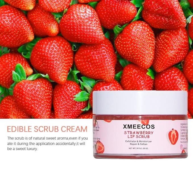 Strawberry Lip Scrub Exfoliating Moisturizing and Repairing and Lips Softening| Cruelty-free| Exfoliator-Velvo Beauty
