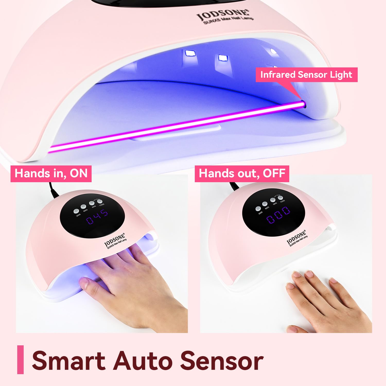 JODSONE Quick U V LED Nail Lamp with 4 Timer Settings Auto Sensor Nail Dryer Pink-Velvo Beauty