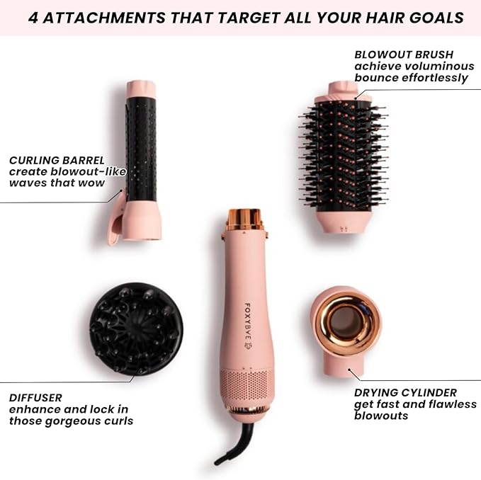 FoxyBae 4-in-1 Hot Air Styler: Blow Dryer Brush, Diffuser, Curling Barrel & Drying Cylinder - Blush Super Styler-Velvo Beauty