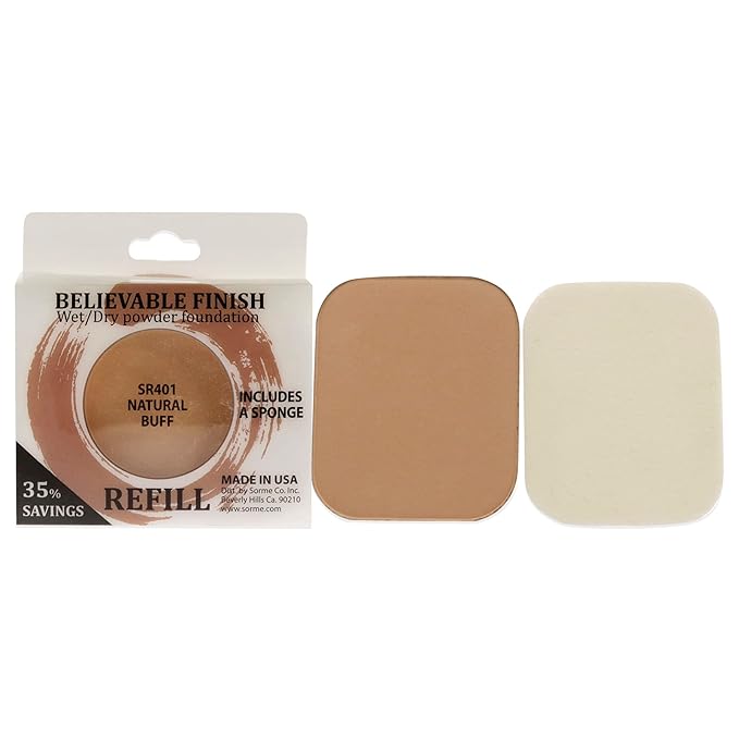 Sorme Cosmetics Believable Finish Powder Foundation Refill in Natural Buff (0.23oz) | Medium to Full Coverage Makeup Foundation Powder | Matte Finish Pressed Powder | Cruelty-Free Powder Makeup-Velvo Beauty