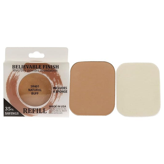 Sorme Cosmetics Believable Finish Powder Foundation Refill in Natural Buff (0.23oz) | Medium to Full Coverage Makeup Foundation Powder | Matte Finish Pressed Powder | Cruelty-Free Powder Makeup-Velvo Beauty