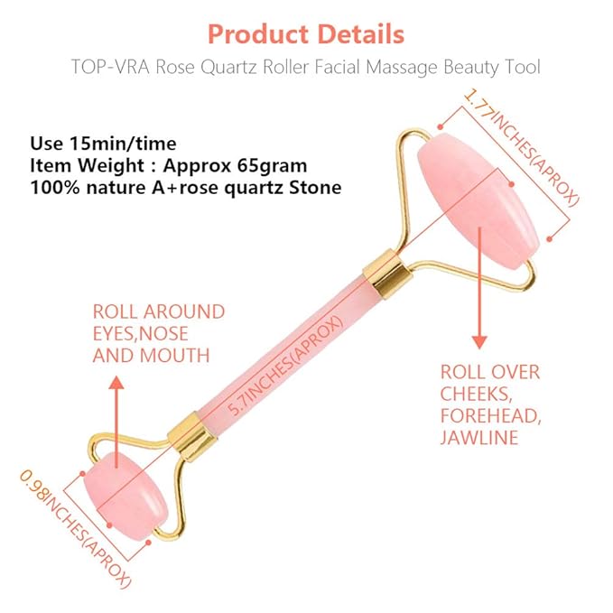 Jade Roller,Rose Quartz Roller for Face,Jade Skincare Tool,Jade Facial Roller,Eye Roller Anti Aging Jade Massager Roller Slimming Healing Chakra Tool A-Rose Quartz (Golden)-Velvo Beauty