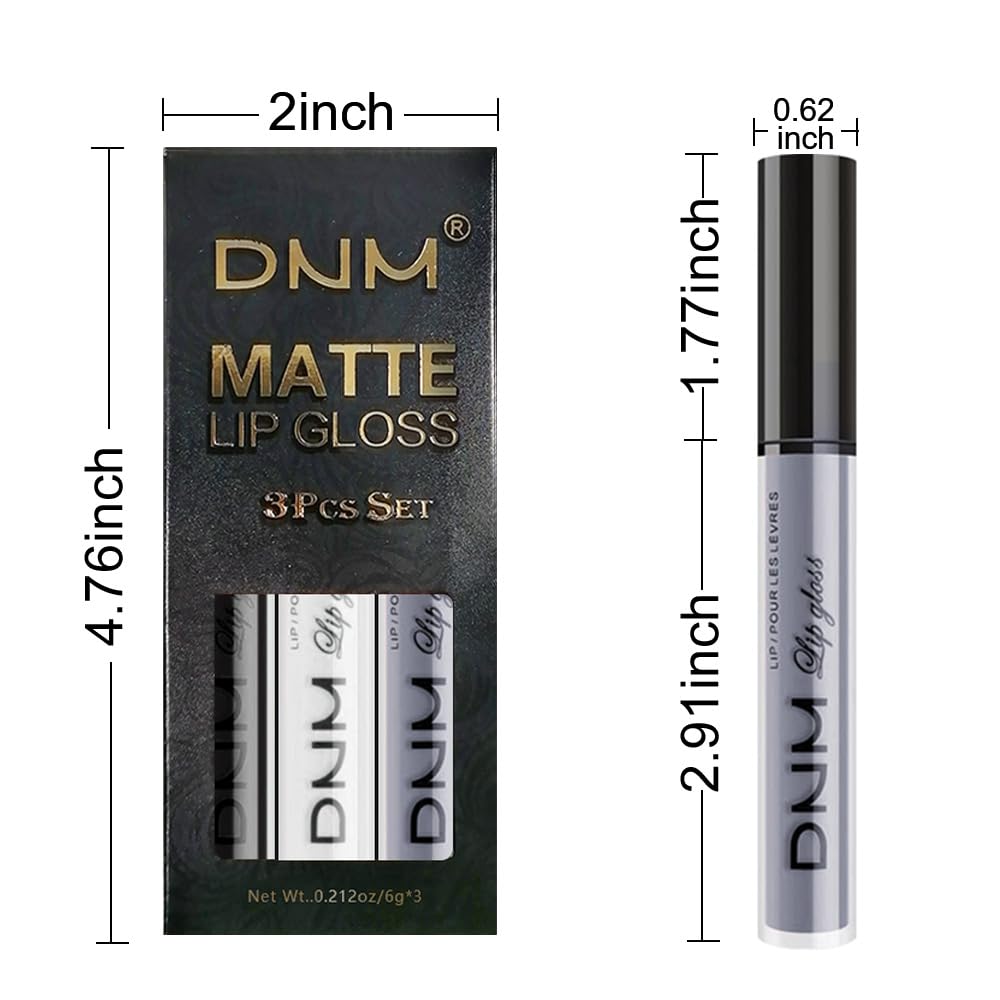 evpct 3Pcs Dark Black Grey Gray White Matte Liquid Lipstick Lip Stain Sets for Women Matte+Lipstick Long Lasting Permanent 24 hr Hours Magic Lipstick 24 Hours original Waterproof 16#-Velvo Beauty