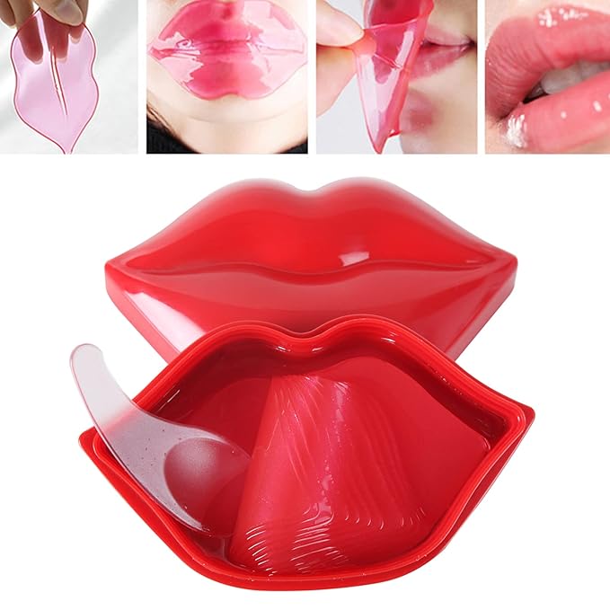 Lip Masks Sheet,Moisturizing Crystal Collagen Gel,Anti-Aging Lip Patches Reduces Lip Lines,Plump Dry Lips Overnight Lip Care,Fall/Winter Collagen Lip Sleep Mask 20 Packs with Box,Red-Velvo Beauty