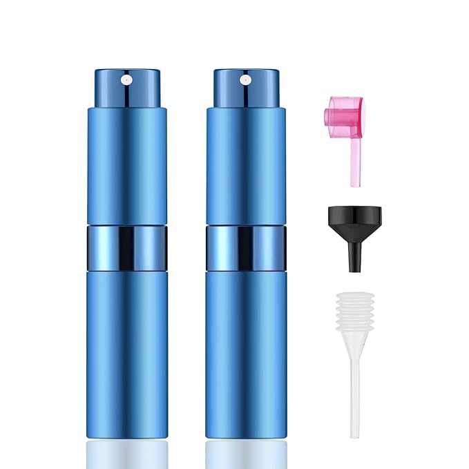 2 PCS/8ml Portable Mini Perfume Atomizer bottles, Empty Refillable Spray Bottle with 3 Types of Refill Tools, Pocket Travel Perfume Sample Bottles(Blue)-Velvo Beauty