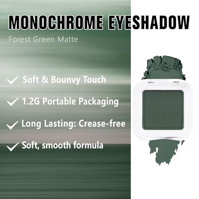 evpct Dark Green Matte Single Eyeshadow Palette, Forest Green Cream Eye Shadow Palette Makeup Singles for Older Women Matte, High Pigment Long Lasting Mini Monochrome Eyeshadow Sombra Para Ojos, 16-Velvo Beauty