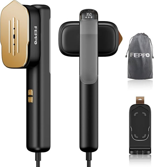 FEPPO Travel Steamer for Clothes, 110-240V Dual Voltage Portable Mini Steamer & Iron 2in1, 1100W Powerful Garment Steamer, Fast Heat Up, Travel Size, HD Display, for Home & Global & Europe Travel-Velvo Beauty