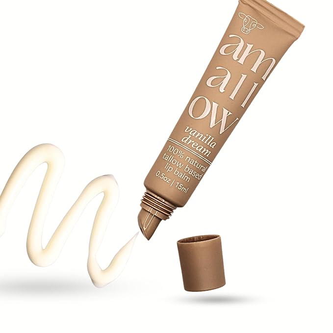 All Natural Tallow Lip Balm Squeezable Tube - Grass Fed/Finished Beef Tallow + Organic Beeswax & Vanilla Essential Oil .5 OZ (Vanilla Dream)-Velvo Beauty