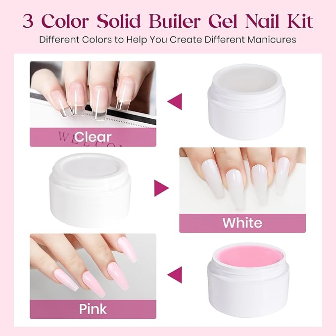 MIZHSE Solid Builder Gel for nails, 3 Colors Sculpting Gel for Nails, Clear White Pink Non-Sticky Hand 3D Nail Art Building Carving Modeling Hard Nail Extension Manicure Salon Home DIY Gift-Velvo Beauty