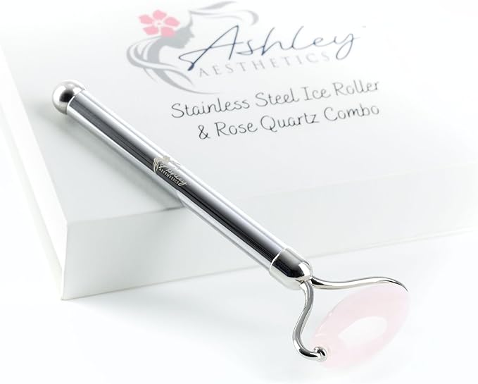 Stainless Steel Ice Roller & Rose Quartz Facial Set | Luxury Skin Care Tools for Lymphatic Drainage, Product Absorption, Skin Tightening, & Relaxation-Velvo Beauty