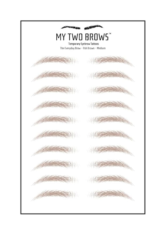 (10 pairs) Ash Brown Temporary Eyebrow Tattoo - Medium Size - Waterproof & Smudgeproof - Everyday Brow Style Eyebrow Stickers - Sheet Lasts up to 30 Days - Won't Work on Existing Brows