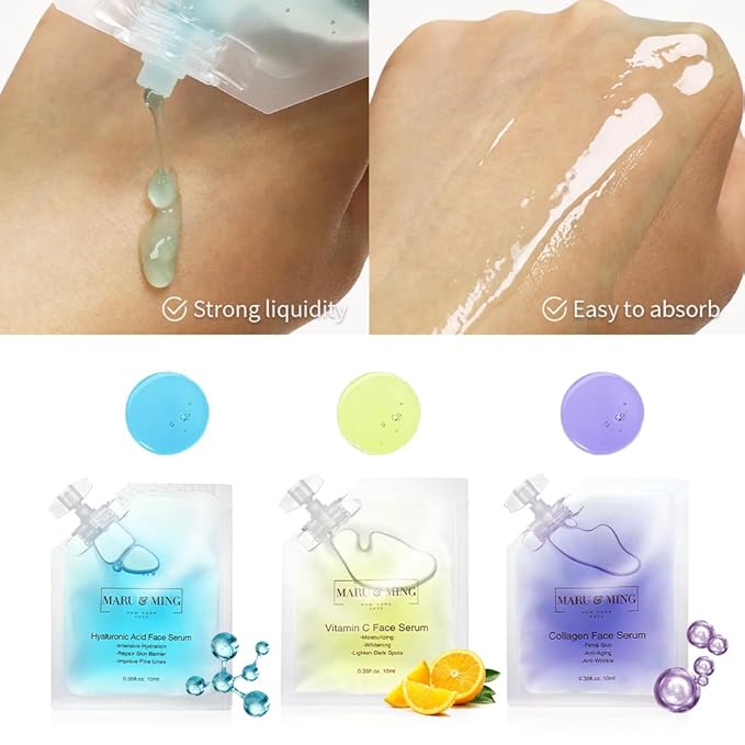 Tres Amigos Collection/Organic Hyaluronic Acid, Vitamin C, Collagen Korean Face Serums 1 oz. Total Weight-Velvo Beauty