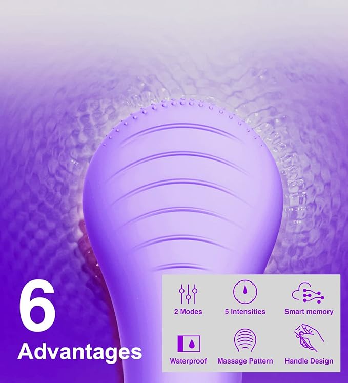 NgraCoola CLIE Facial Cleansing Brush - Waterproof & Rechargeable Face Scrubber for Men & Women, Cleansing, Exfoliating & Massaging - Violet-Velvo Beauty