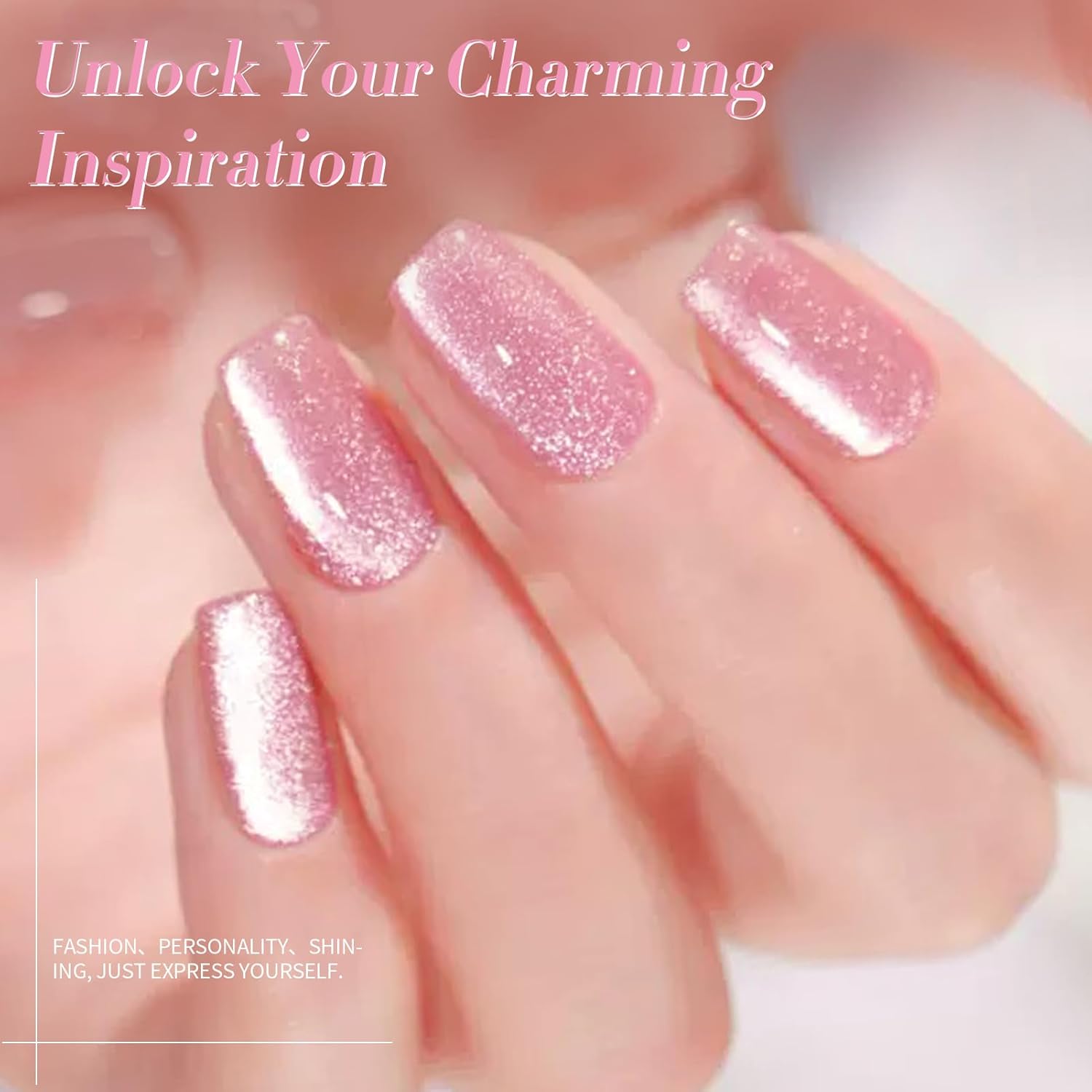 Born Pretty Cat Magnetic Eye Gel Nail Polish, Jelly Pink Glitter Cat Magnetic Gel Nail Polish, Holographic Magnetic Nail Polish for Nail Art Manicure Salon DIY at Home 15ML-Velvo Beauty