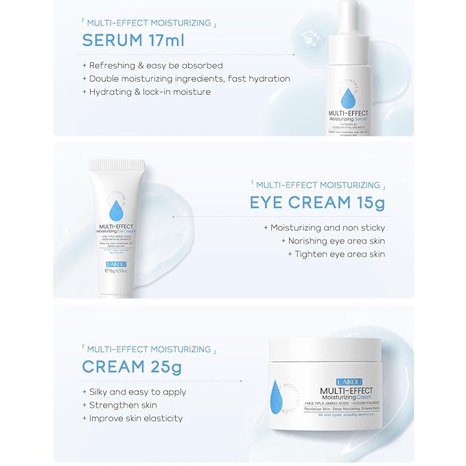 Generic Moisturizer Skin Care Set,5PCS Skincare Teen Girls Set,Long-Lasting Moisturizing Skincare SetWith Cleanser,Toner,Serum,Eye Cream,Cream，Strong moisturizing effect，For All Skin Types, Blue-Velvo Beauty