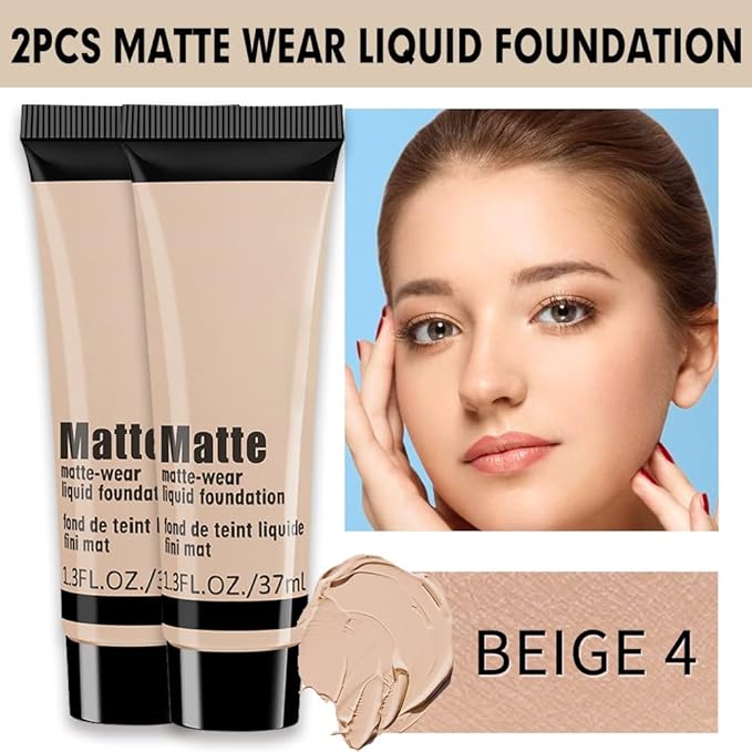 2 Pack Liquid Foundation Cream for Face Makeup,Durable Full Coverage Matte Concealer Make Up,Oil Control & Waterproof Base Primer -1+1 Fl.Oz-BEIGE 4#-Velvo Beauty