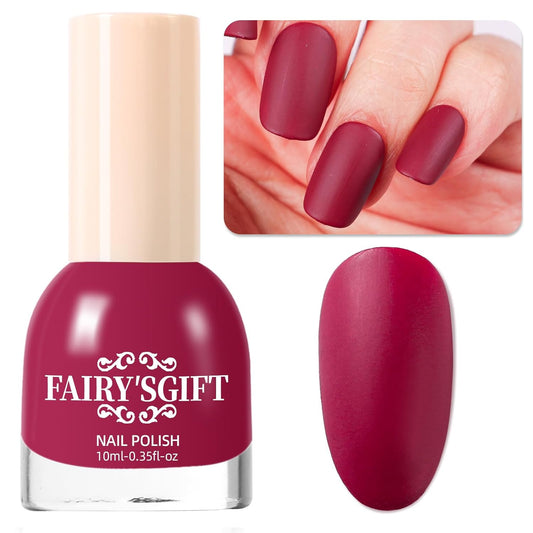 Matte Nail Polish Air Dry Nail Lacquer for Nail Art Varnish, Mist Effect Matte Finish Velvet Nail Polish, 0.35 fl oz (Wine Red-04, 10 ML)-Velvo Beauty