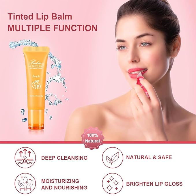 GECOMO Lip Glowy Balm, Moisturizing Lip Gloss, Nourishing Glossy Transparent Plumping Oil, Non-sticky Tinted Toot Lip Balm for Lip Care (PEACH) 0.35oz-Velvo Beauty